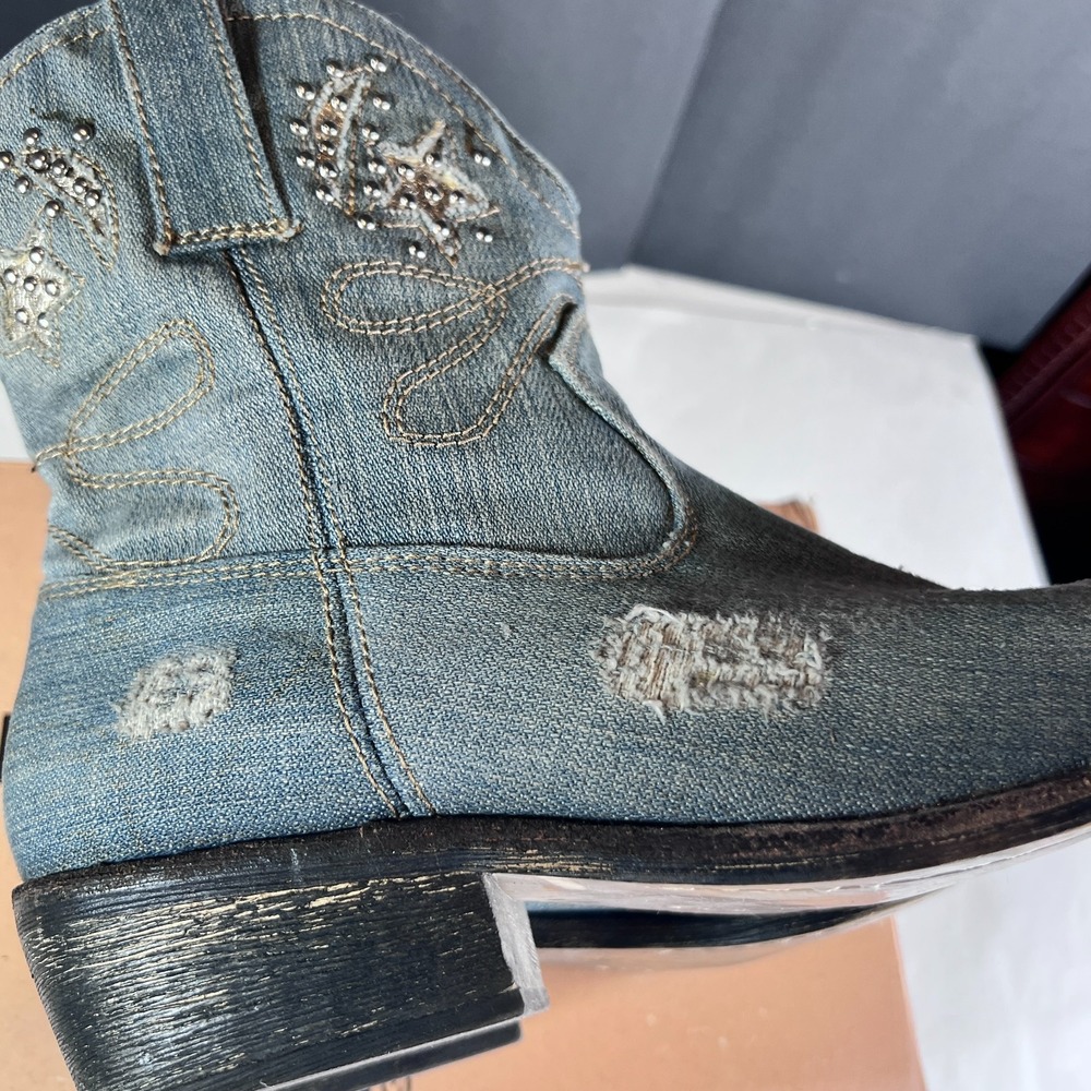 Zigi Soho Denim Western Cowboy Boots Star Rhinestone Y2K Womens 10 - Picture 7 of 11